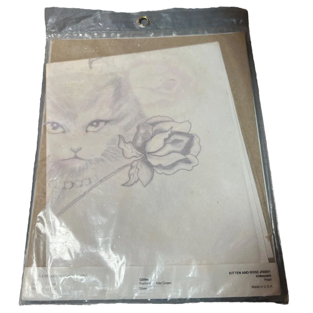 NEW 1989 DRIZZLE ART PRE SHADED FASHION TRANSFER #50011 KITTEN &‎ ROSE